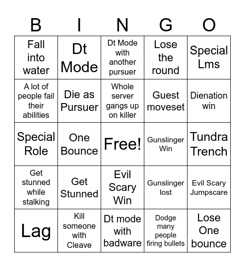 Pursuer board Bingo Card