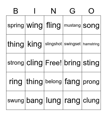 -NG words Bingo Card