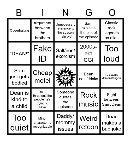 Supernatural Bingo Card