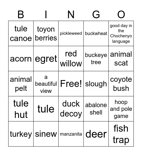 Coyote Hills BINGO Card