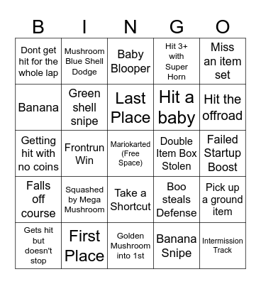 Mariokart World Bingo Card