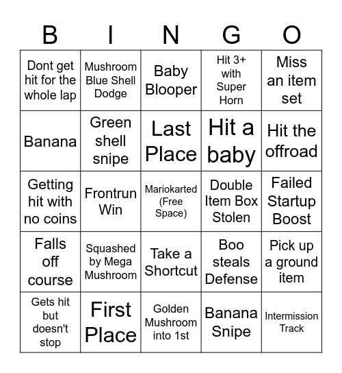 Mariokart World Bingo Card