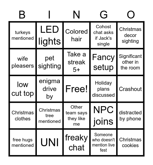 Tiktok Live BINGO Card