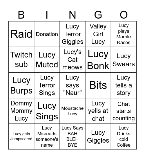 BubbleBeeLucy Bingo UPDATED Bingo Card