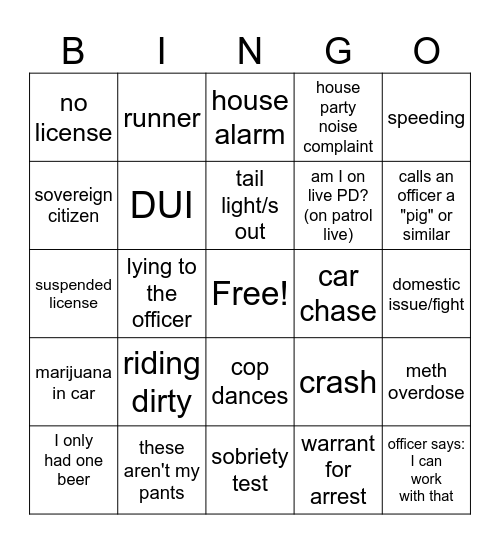 On Patrol: Live Bingo Card