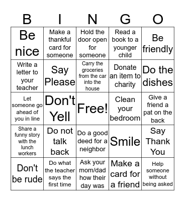 Kindness Bingo Card