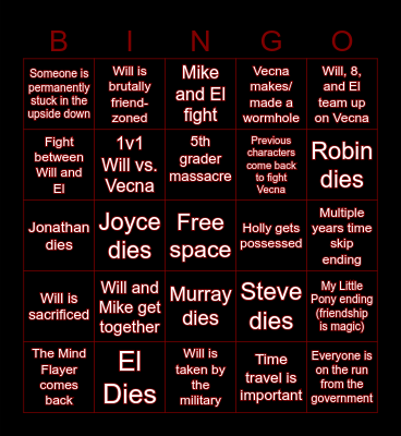 Stranger Things Season 5 Bingo Card Bingo Card