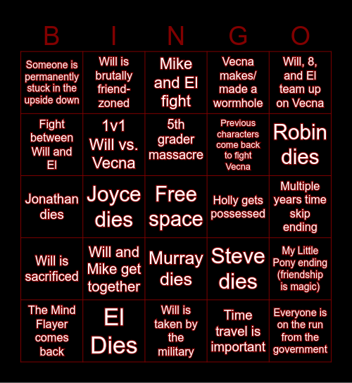 Stranger Things Season 5 Bingo Card Bingo Card