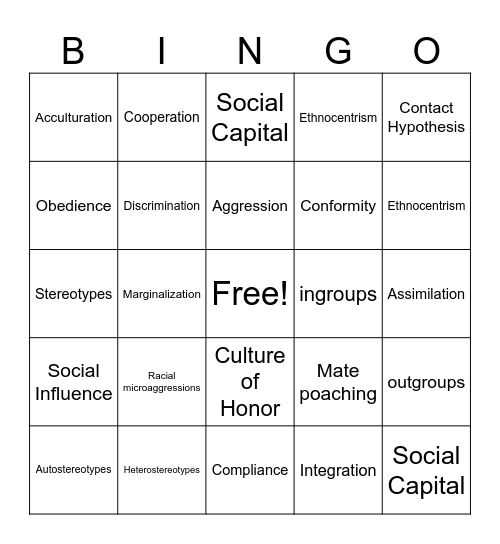 Culture and Social Behavior Bingo Card