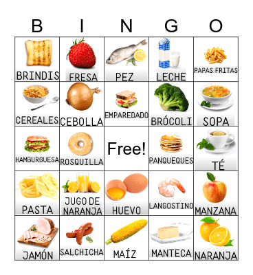 Play Spanish Foods Bingo with Nicklaus Children's Bingo Card