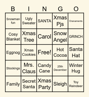 Christmas Bingo Card