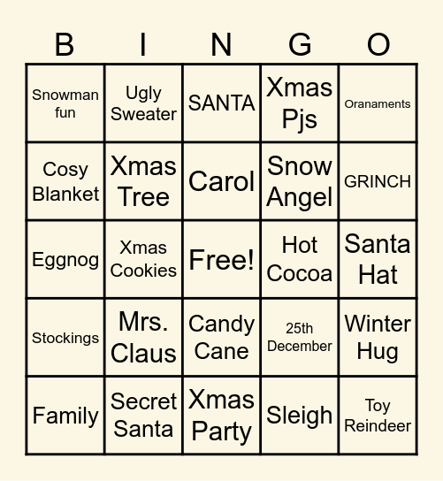 Christmas Bingo Card