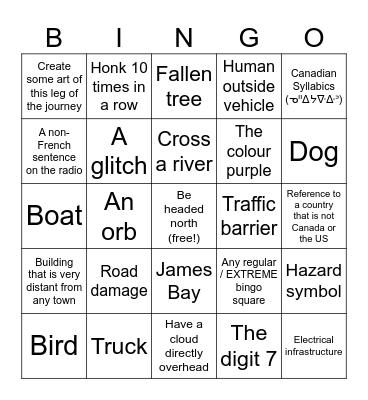 Great North Bingo Card