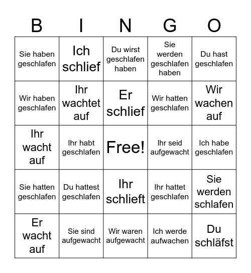 Zeitformen Bingo Card