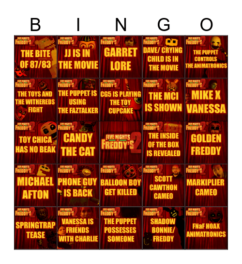 FNaF 2 Movie Bingo Card