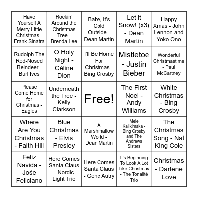 Christmas Music Bingo! Bingo Card