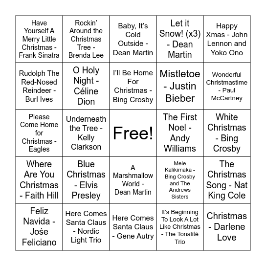 Christmas Music Bingo! Bingo Card