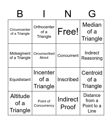 Geometry Chapter 5 Vocabulary Bingo Card
