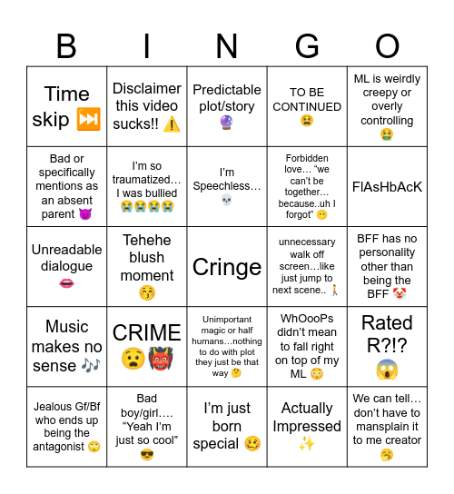 Gacha…oh no 😨 Bingo Card