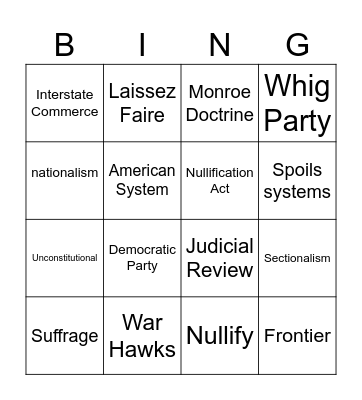 US History Bingo Card