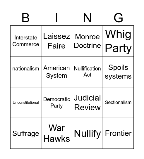 US History Bingo Card