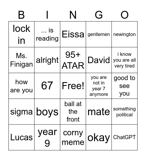 Hathaway Bingo Card