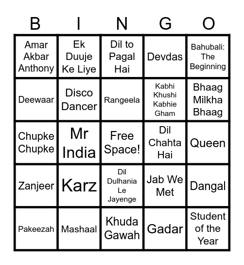 Bollywood Bingo! Bingo Card