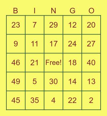 End of Year Bingo! Bingo Card