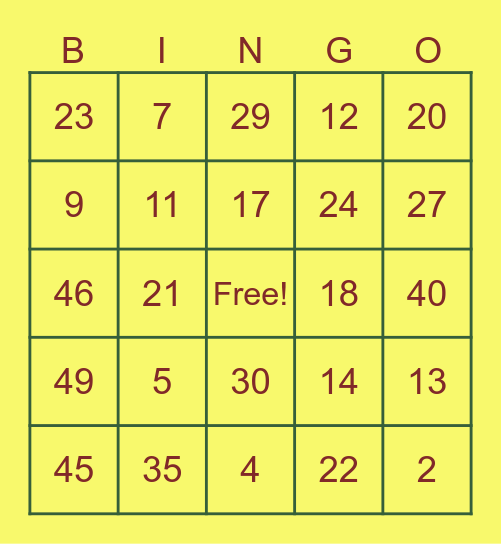 End of Year Bingo! Bingo Card