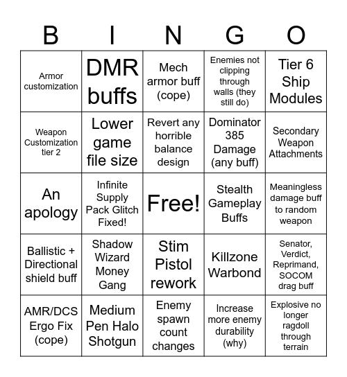 11/32 Patch Notes Bingo Card