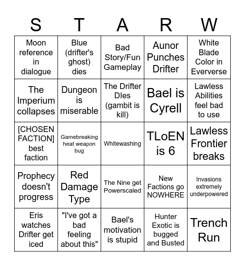 Renegades Bingo Card