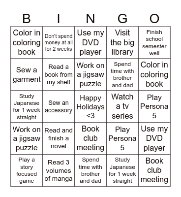 December 2025 Bingo Card