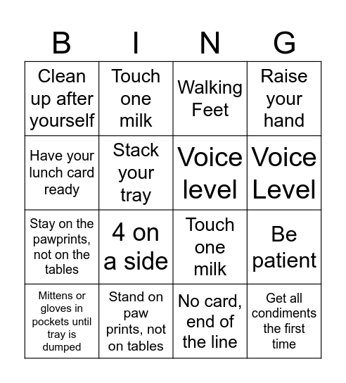 K-1 Bingo Card