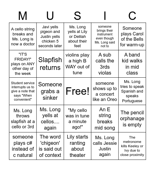 Placerita Music Bingo Card