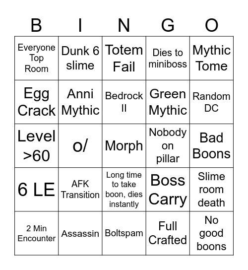 Wynncraft Grootslang Bingo Card