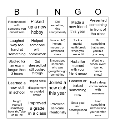 Things you've done this year Bingo Card