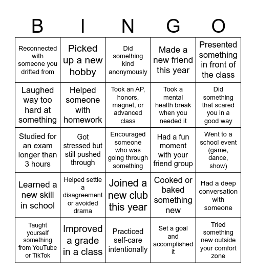 Things you've done this year Bingo Card