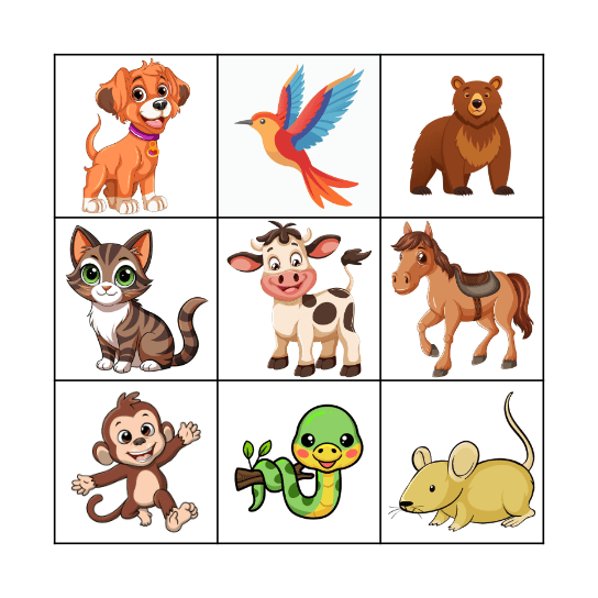 Animals Bingo Card