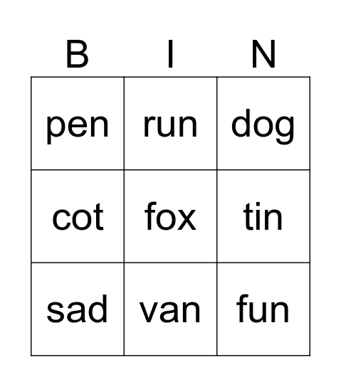 Untitled Bingo Card