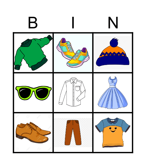 Clothes, clothes, clothes! Bingo Card