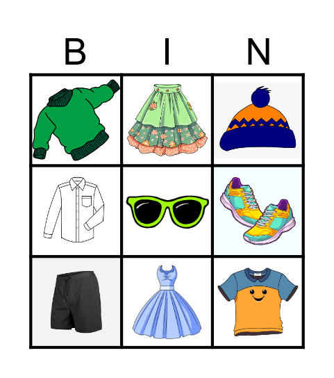 Clothes, clothes, clothes! Bingo Card
