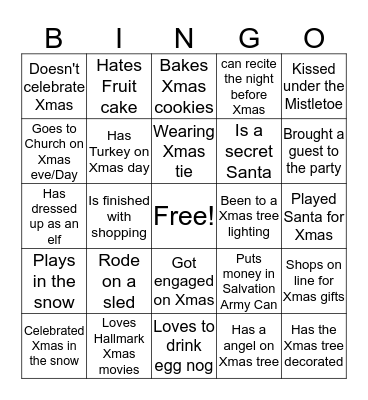 Holiday Christmas Mingle Bingo Card