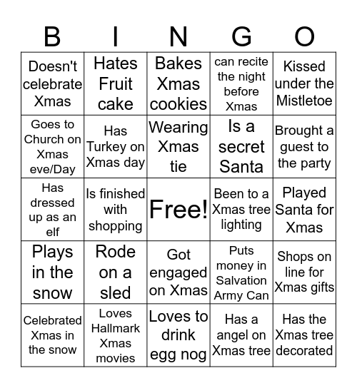 Holiday Christmas Mingle Bingo Card