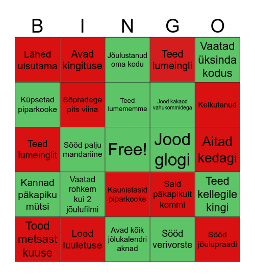 Jõulubingo Card