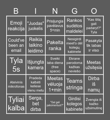 Teams meeting Bingo Card
