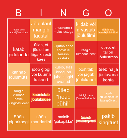 jõulu bingo Card