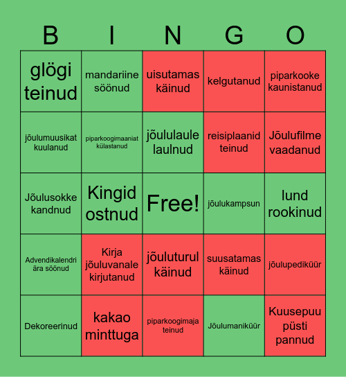 olen/ei ole juba jõuludeks teinud Bingo Card