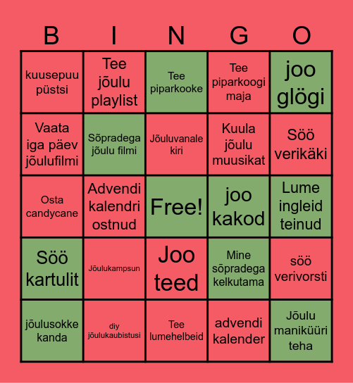 Jõulud Bingo Card