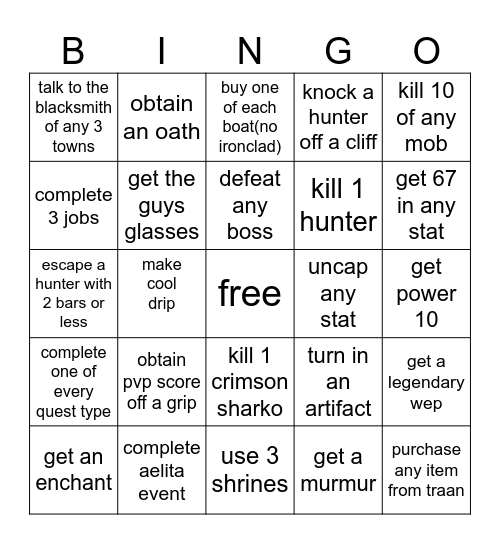 deepwoken manhunt Bingo Card