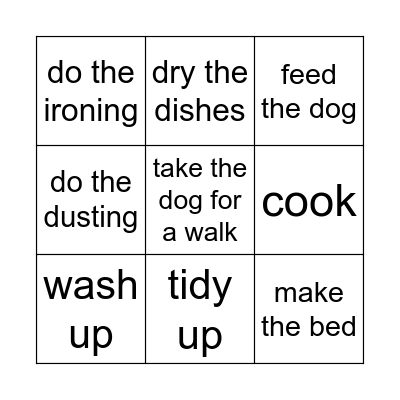 Jobs at Home Bingo Card